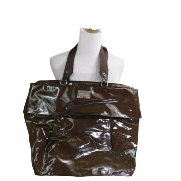 Kenneth Cole Reaction XL Brown Unique Patent Handbag Career Briefcase - Picture 2 of 3